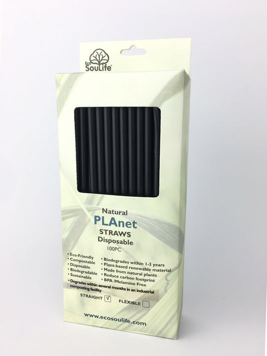Eco SouLife 100pc Straight PLA Straws Black