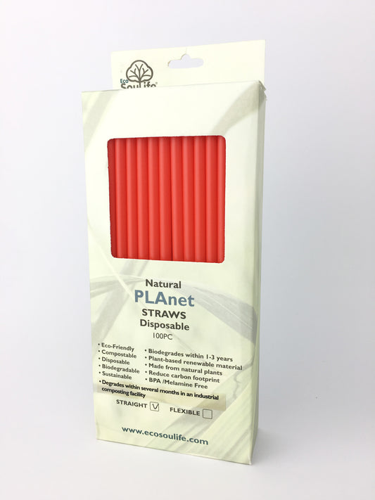 Eco SouLife 100pc Straight PLA Straws Red
