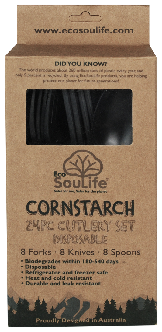 Eco SouLife Cornstarch Cutlery Set 24pc Black